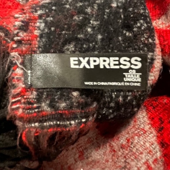 Express Red‎ and Dark Blue Geometric Patterned Shawl w Fringe - Picture 2 of 7